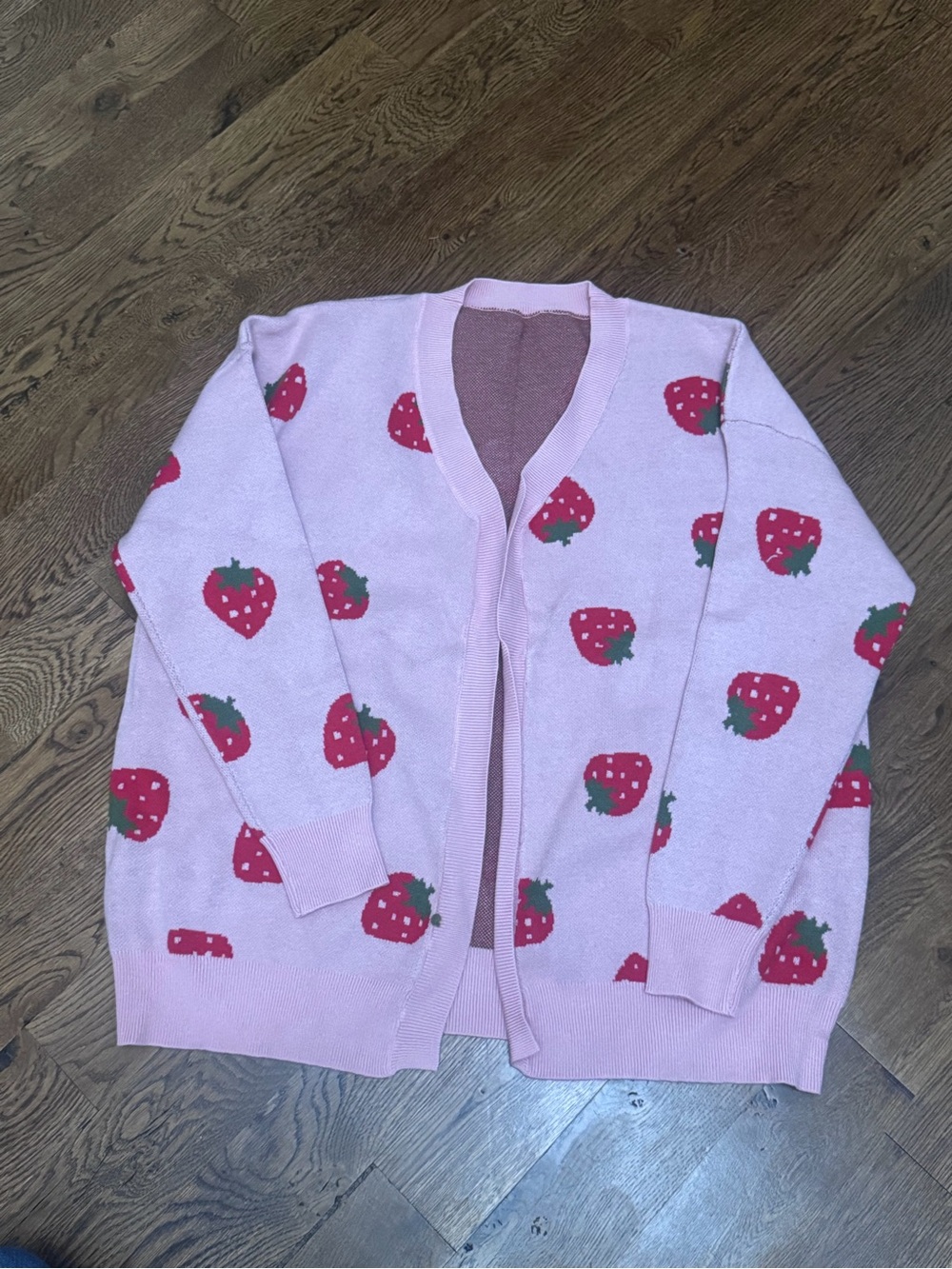 Woman’s Pink Strawberry Print Cardigan Jacket